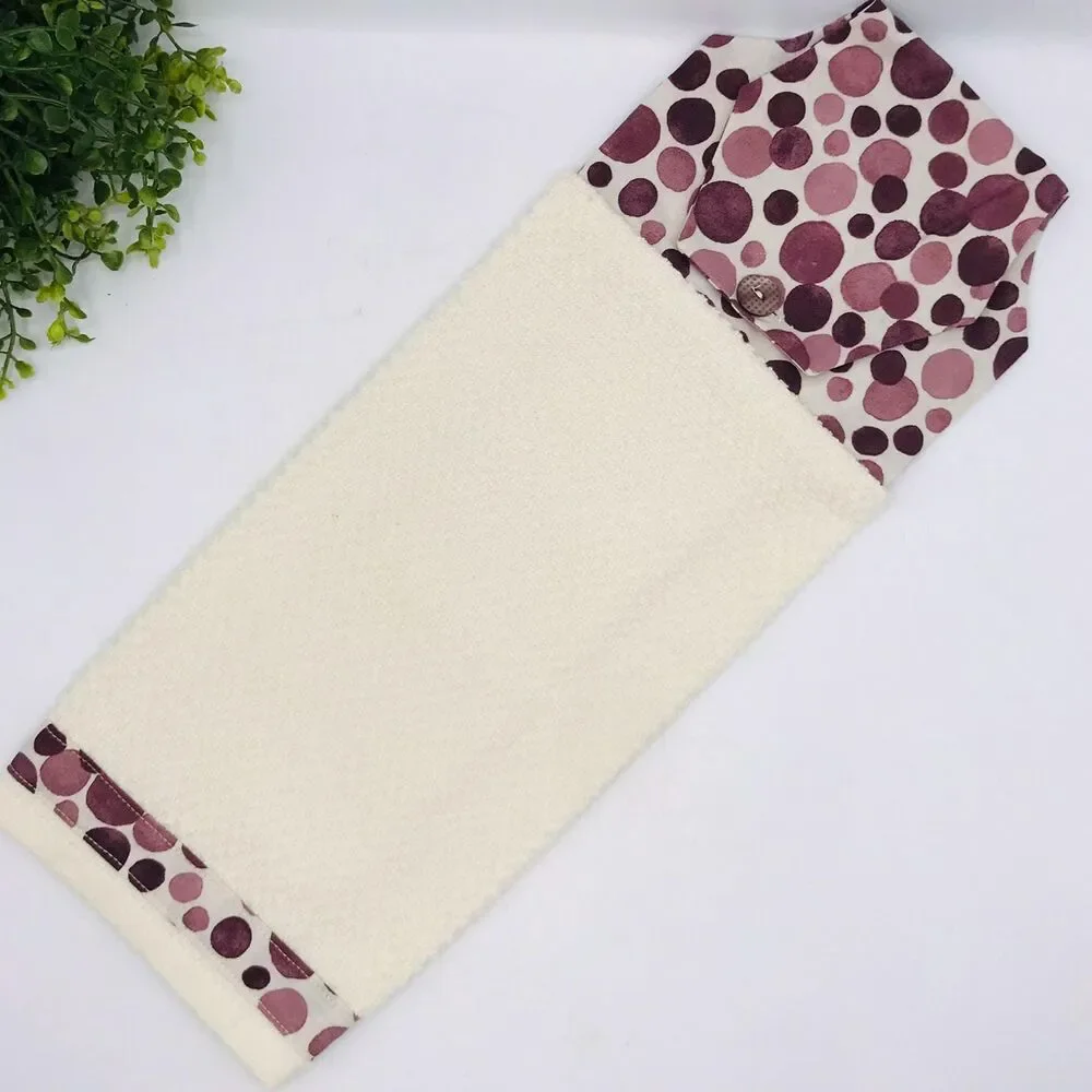 Hanging Kitchen Towel: Faded Plum Purple Dots Topper, Button Closure